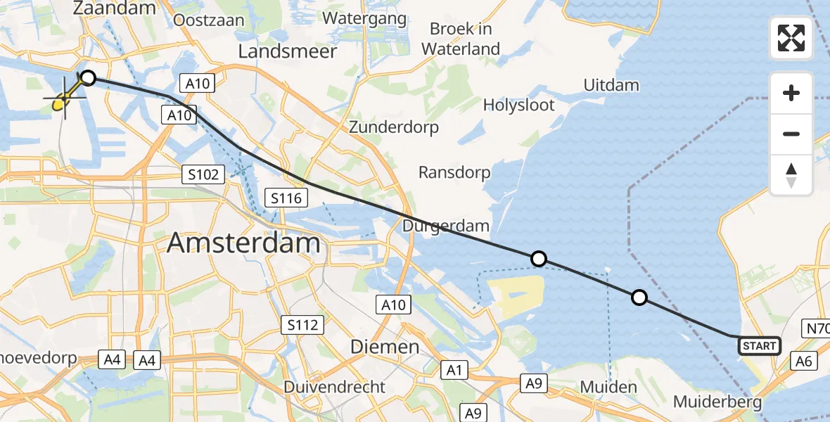 Routekaart van de vlucht: Lifeliner 1 naar Amsterdam Heliport, Marinaweg