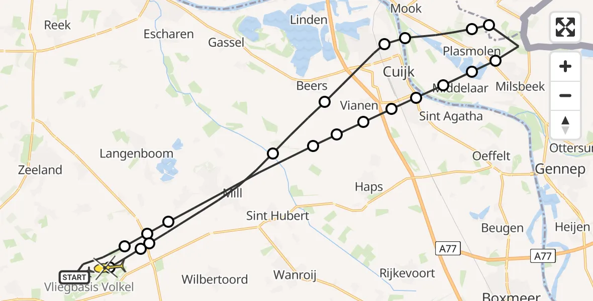 Routekaart van de vlucht: Lifeliner 3 naar Vliegbasis Volkel, Zeelandsedijk