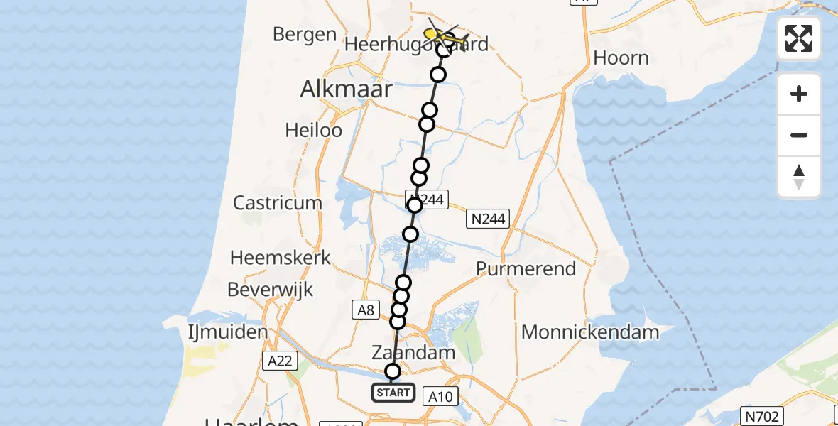 Routekaart van de vlucht: Lifeliner 1 naar Heerhugowaard, Hoofdtocht