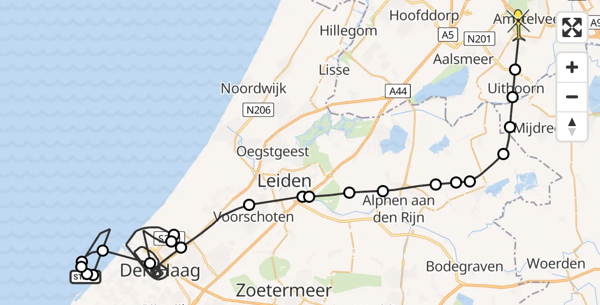 Routekaart van de vlucht: Politiehelikopter naar Amstelveen, Prinsessewal