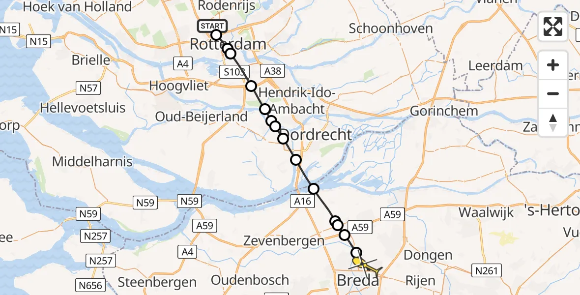Routekaart van de vlucht: Lifeliner 2 naar Breda, Beekweg