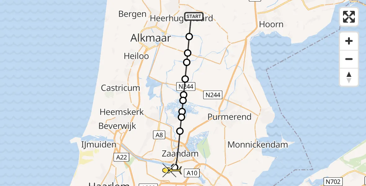 Routekaart van de vlucht: Lifeliner 1 naar Amsterdam Heliport, Jan Glijnisweg