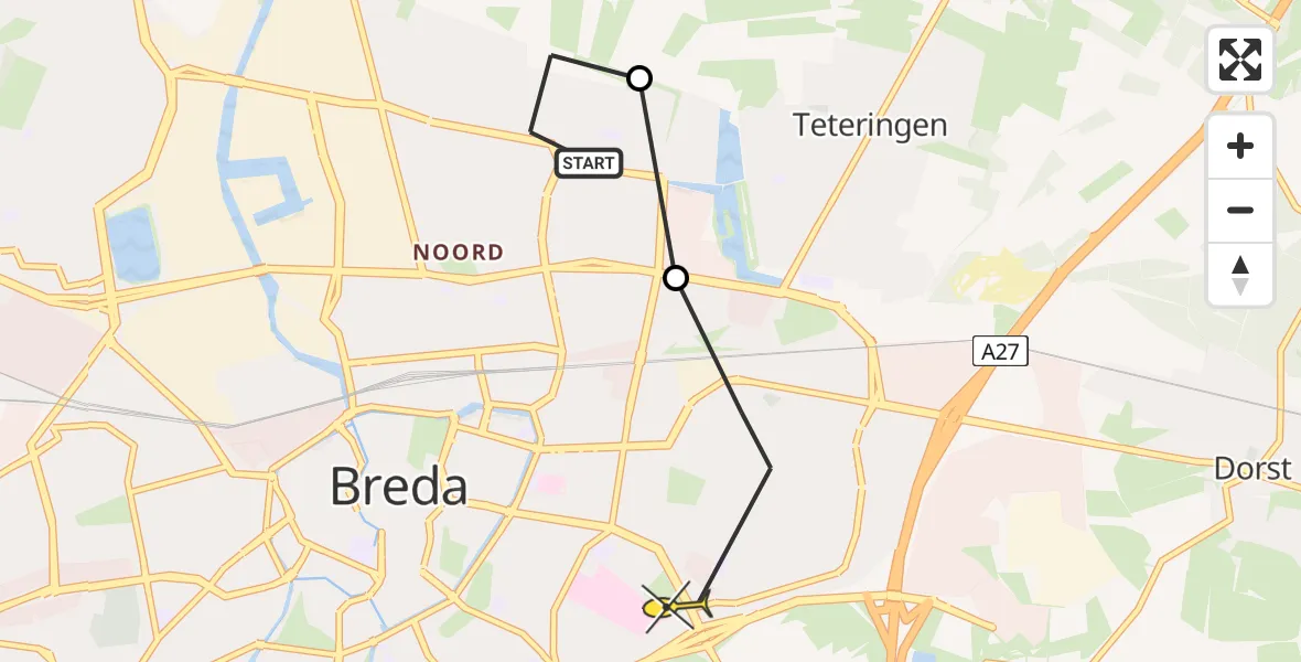 Routekaart van de vlucht: Lifeliner 2 naar Breda, Emiel van Averbekestraat