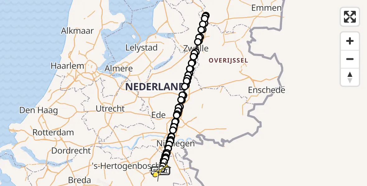 Routekaart van de vlucht: Lifeliner 3 naar Vliegbasis Volkel, Millsebaan