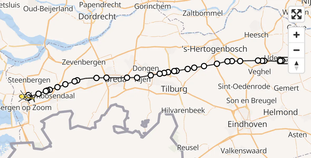 Routekaart van de vlucht: Politiehelikopter naar Halsteren, Venstraat