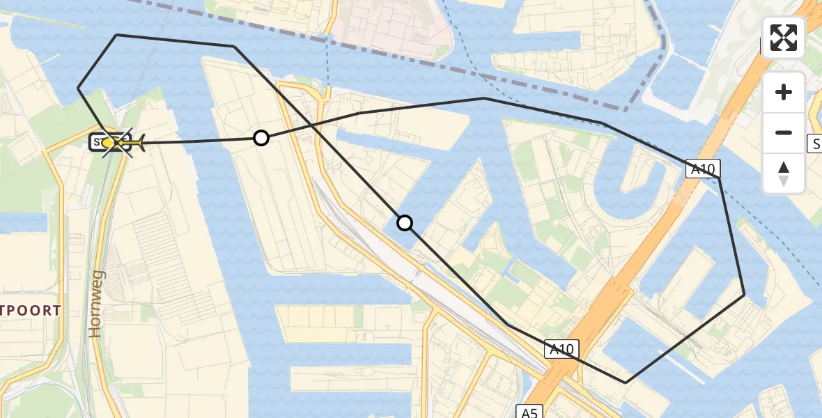 Routekaart van de vlucht: Lifeliner 1 naar Amsterdam Heliport, Symon Spiersweg