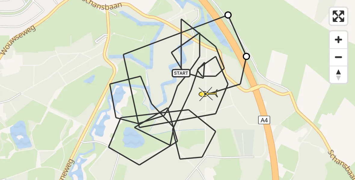 Routekaart van de vlucht: Politieheli naar Halsteren, Schansbaan