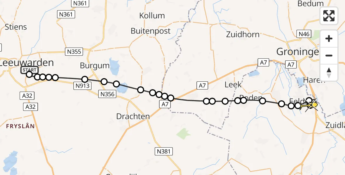 Routekaart van de vlucht: Lifeliner 4 naar Groningen Airport Eelde, Aldlânsdyk