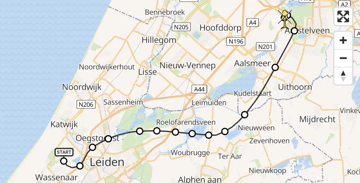 Routekaart van de vlucht: Politiehelikopter naar Schiphol, Randweg Marine Vliegkamp