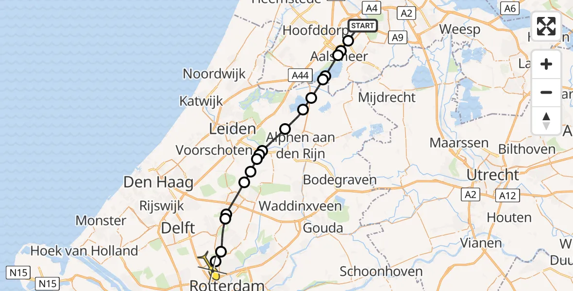 Routekaart van de vlucht: Politieheli naar Rotterdam The Hague Airport, Westerkimweg