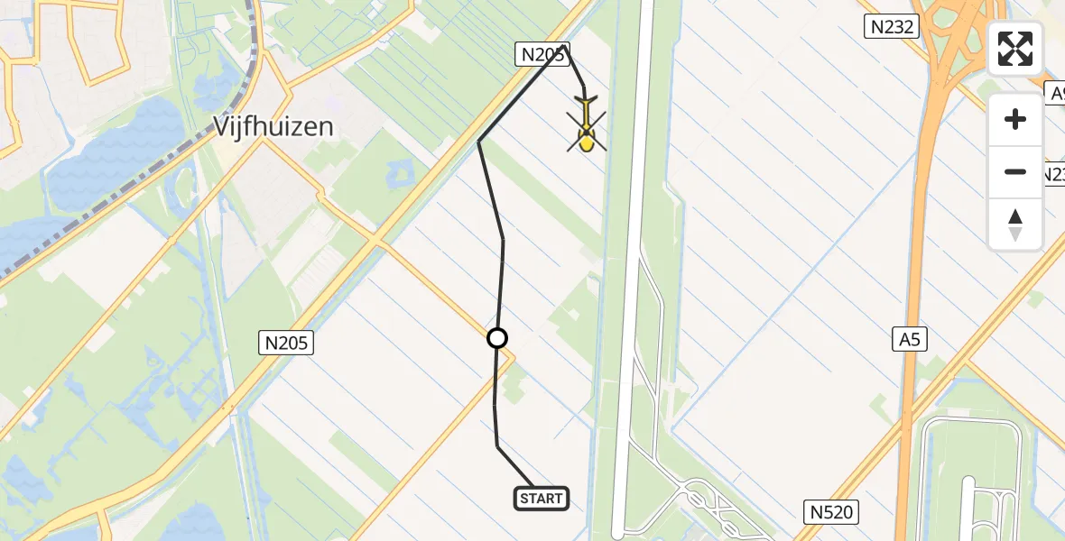 Routekaart van de vlucht: Politiehelikopter naar Vijfhuizen, IJweg
