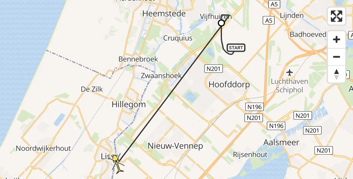 Routekaart van de vlucht: Politieheli naar Lisserbroek, IJweg