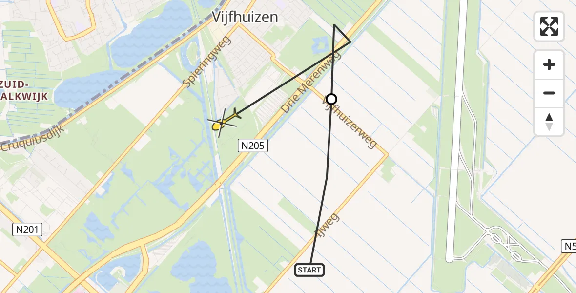 Routekaart van de vlucht: Politieheli naar Vijfhuizen, Vijfhuizerweg