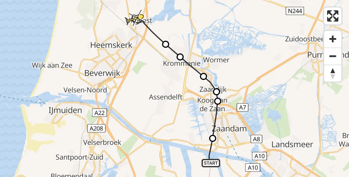Routekaart van de vlucht: Lifeliner 1 naar Uitgeest, Albert Heijn Distributiecentrum