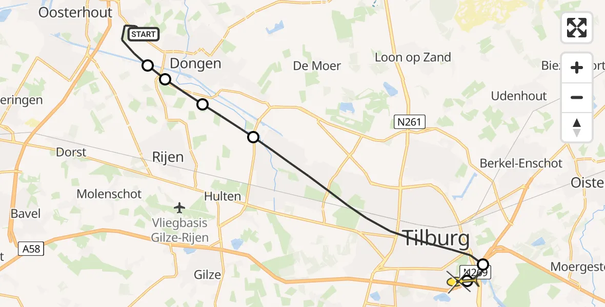 Routekaart van de vlucht: Lifeliner 3 naar Tilburg, Heikantsestraat