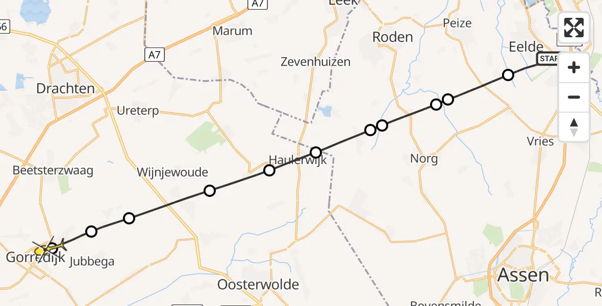 Routekaart van de vlucht: Lifeliner 4 naar Gorredijk, Veldkampweg