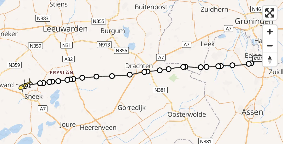Routekaart van de vlucht: Lifeliner 4 naar Tirns, Lugtenbergerweg