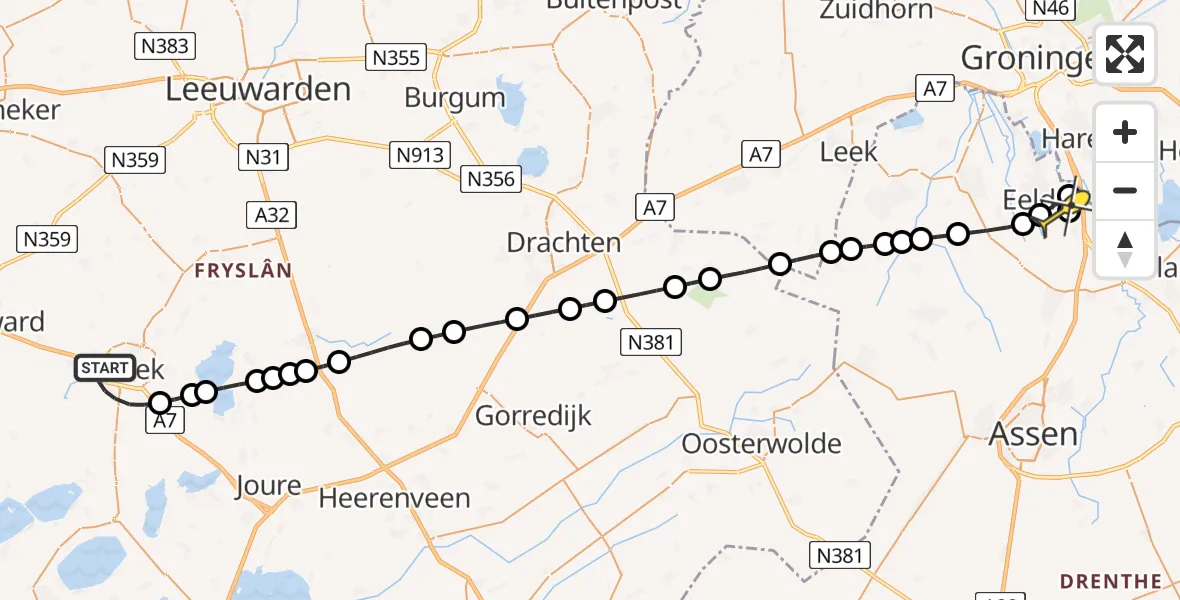 Routekaart van de vlucht: Lifeliner 4 naar Groningen Airport Eelde, Alde Himdyk