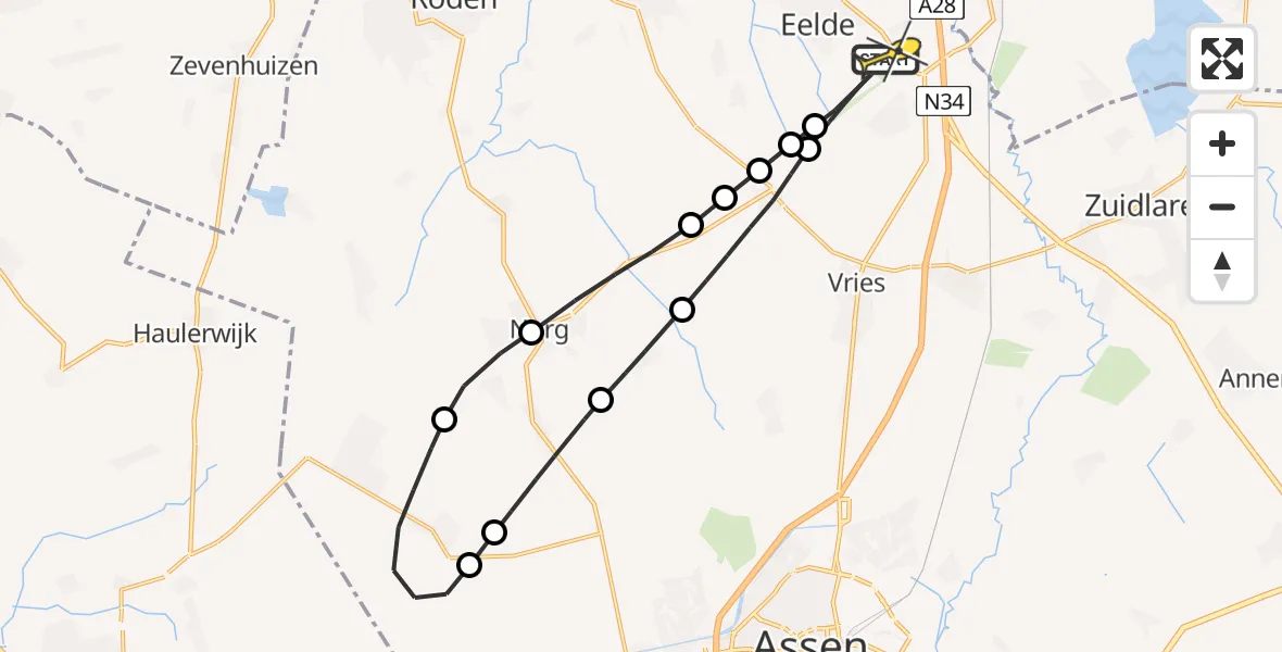 Routekaart van de vlucht: Lifeliner 4 naar Groningen Airport Eelde, Luchtenburgerweg