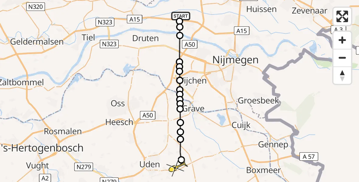 Routekaart van de vlucht: Lifeliner 3 naar Vliegbasis Volkel, Zeelandsedijk