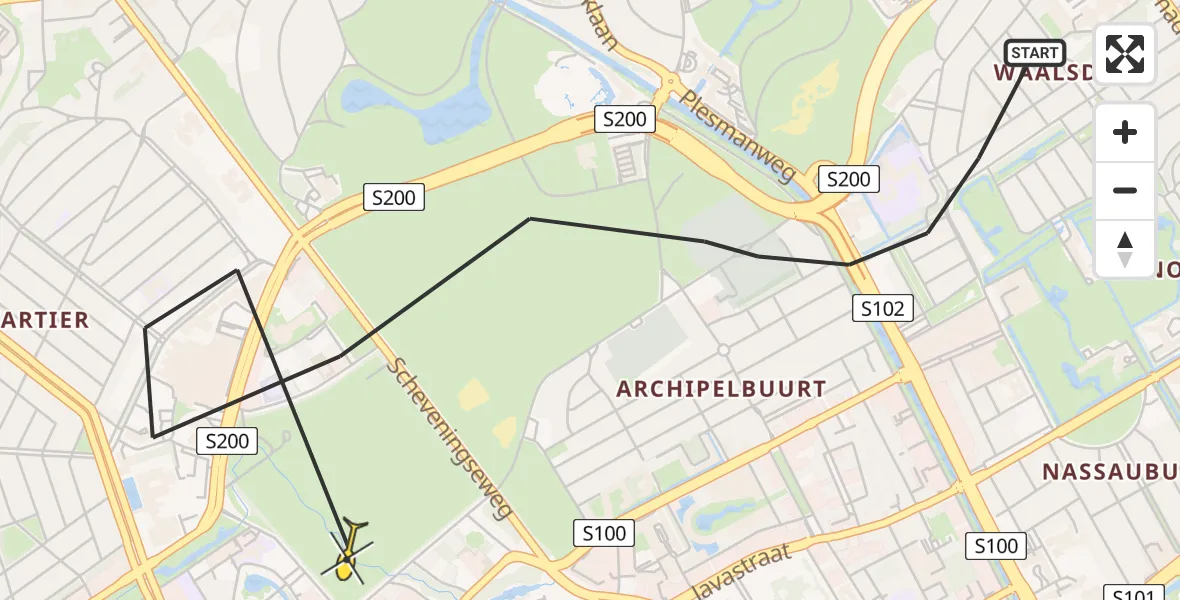 Routekaart van de vlucht: Politieheli naar Den Haag, Haagse Beek