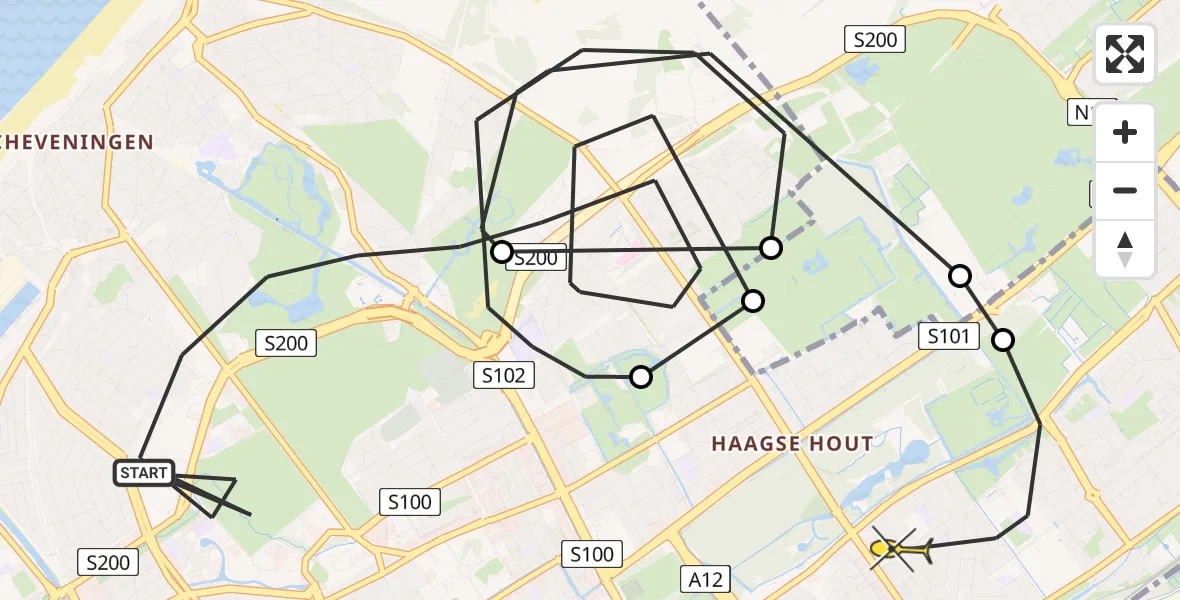 Routekaart van de vlucht: Politieheli naar Den Haag, Johan van Oldenbarneveltlaan