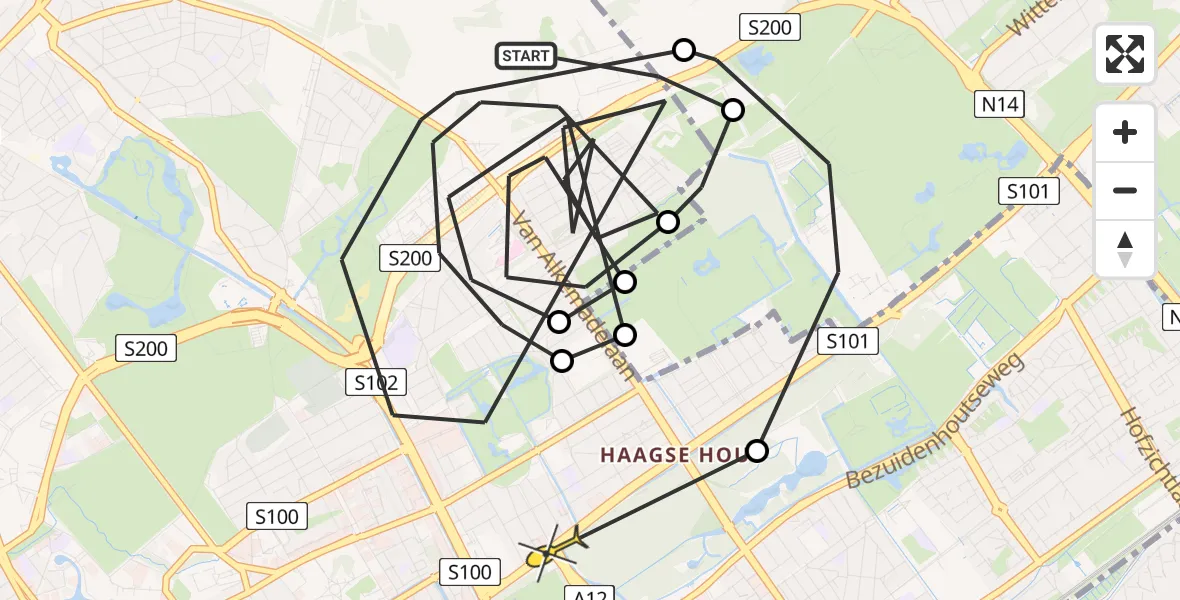 Routekaart van de vlucht: Politiehelikopter naar Den Haag, Groenendaal