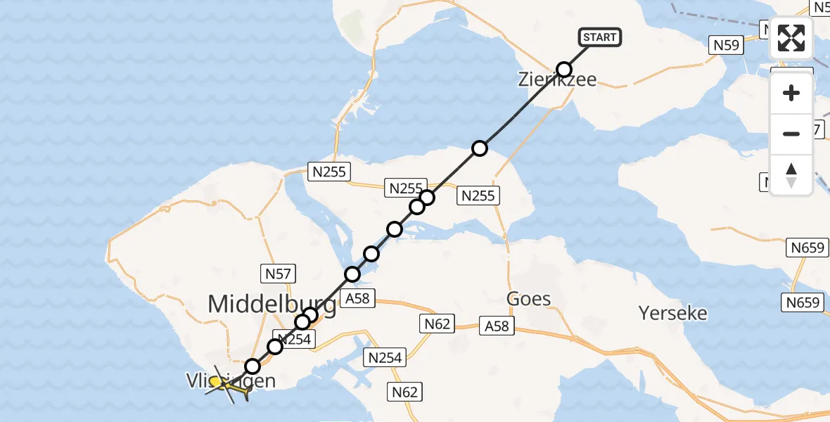 Routekaart van de vlucht: Lifeliner 2 naar Vlissingen, Koning Gustaafweg