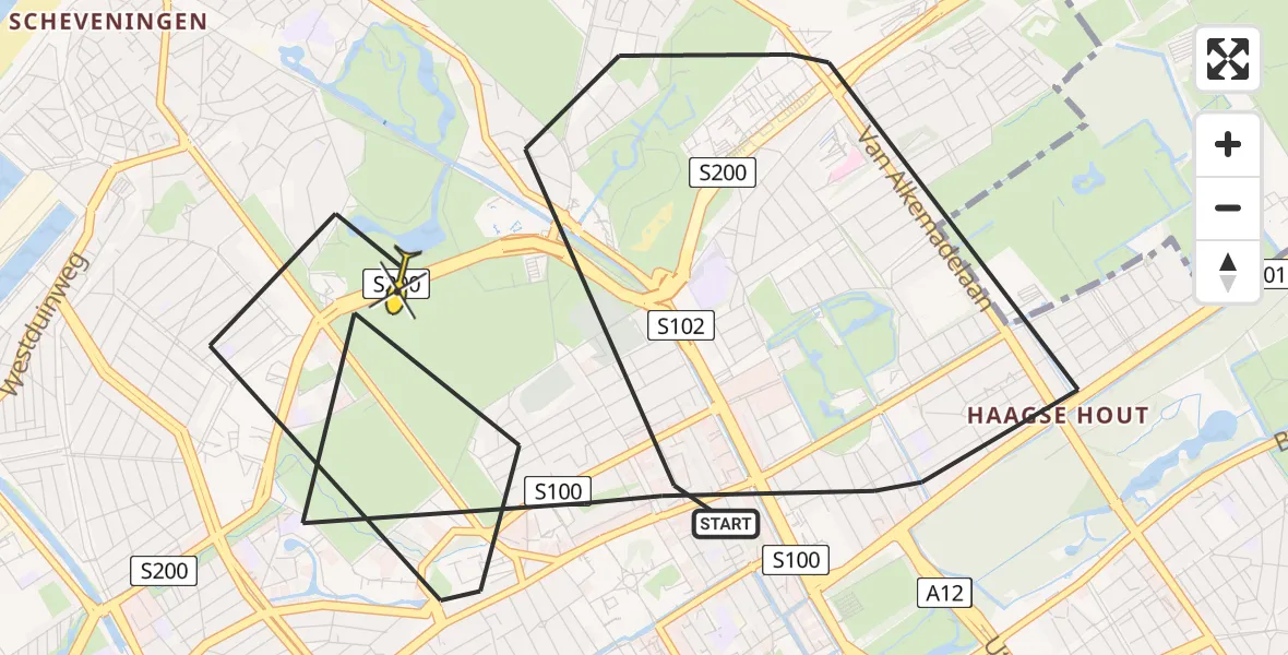 Routekaart van de vlucht: Politiehelikopter naar Den Haag, Van Lennepweg