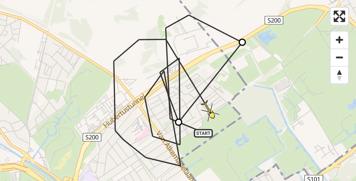 Routekaart van de vlucht: Politiehelikopter naar Den Haag, Oude Waalsdorperweg