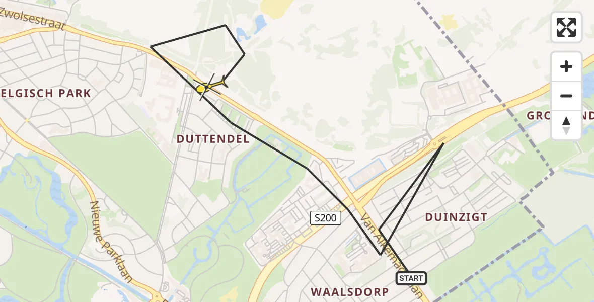 Routekaart van de vlucht: Politieheli naar Den Haag, Van Alkemadelaan