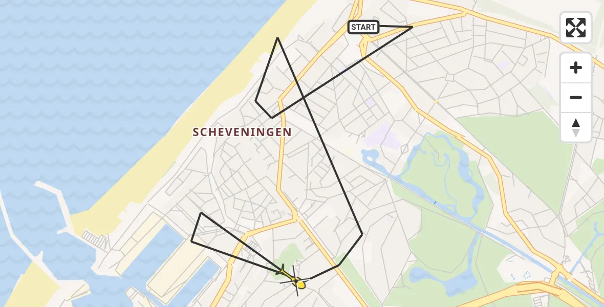 Routekaart van de vlucht: Politieheli naar Den Haag, Zeekant