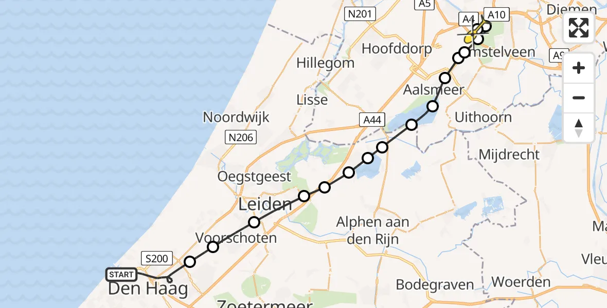 Routekaart van de vlucht: Politiehelikopter naar Badhoevedorp, Johan de Wittlaan