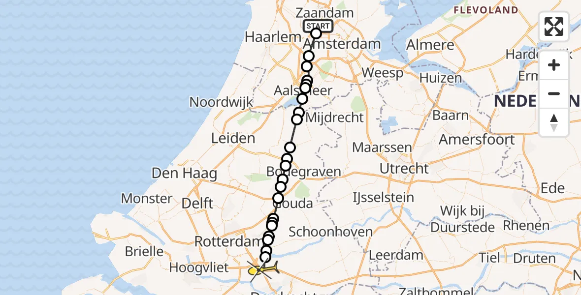 Routekaart van de vlucht: Lifeliner 1 naar Ridderkerk, Hornweg