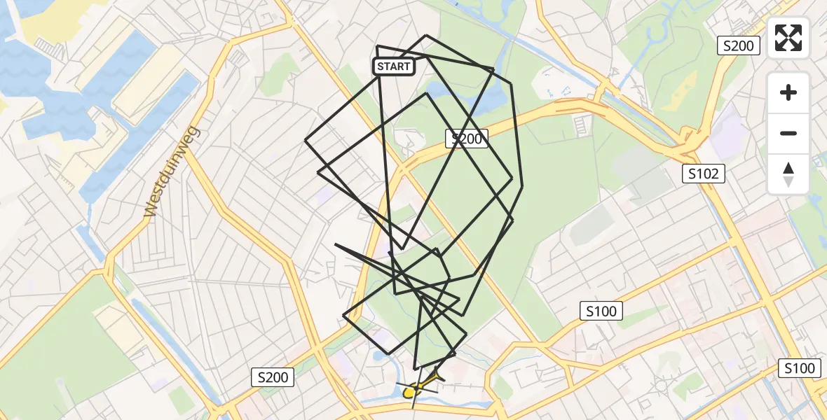 Routekaart van de vlucht: Politieheli naar Den Haag, Scheveningseweg