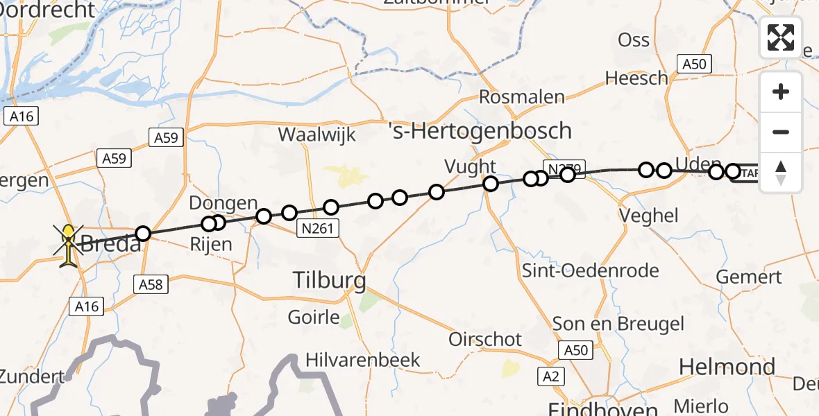 Routekaart van de vlucht: Lifeliner 3 naar Breda, Venstraat