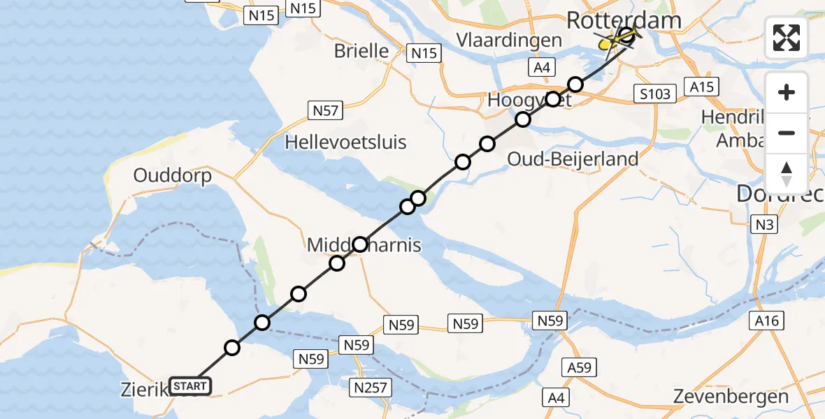Routekaart van de vlucht: Lifeliner 2 naar Erasmus MC, Oudepolderdijk