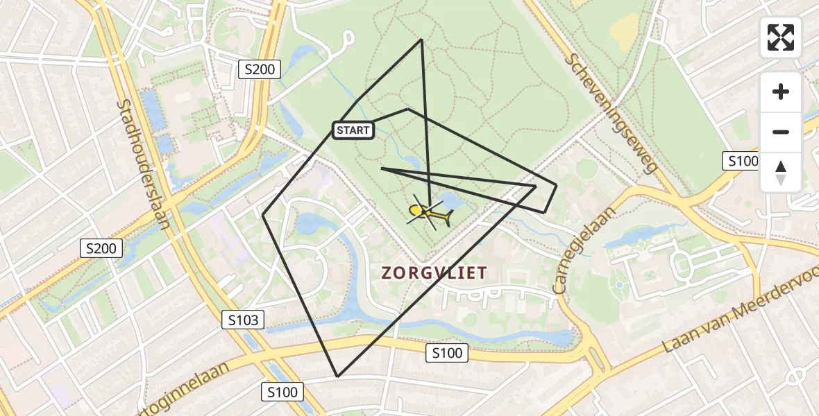 Routekaart van de vlucht: Politieheli naar Den Haag, Haagse Beek