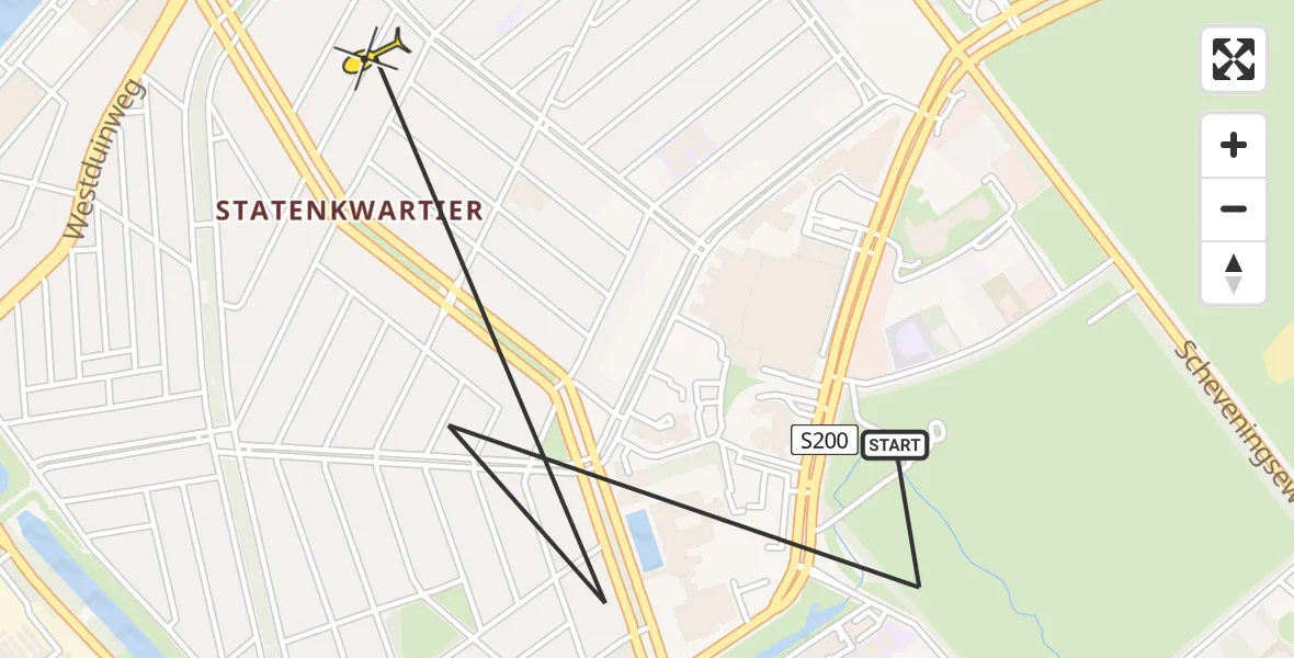 Routekaart van de vlucht: Politieheli naar Den Haag, Stadhouderslaan