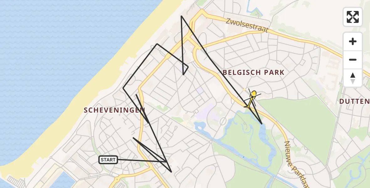 Routekaart van de vlucht: Politieheli naar Den Haag, Badhuisweg