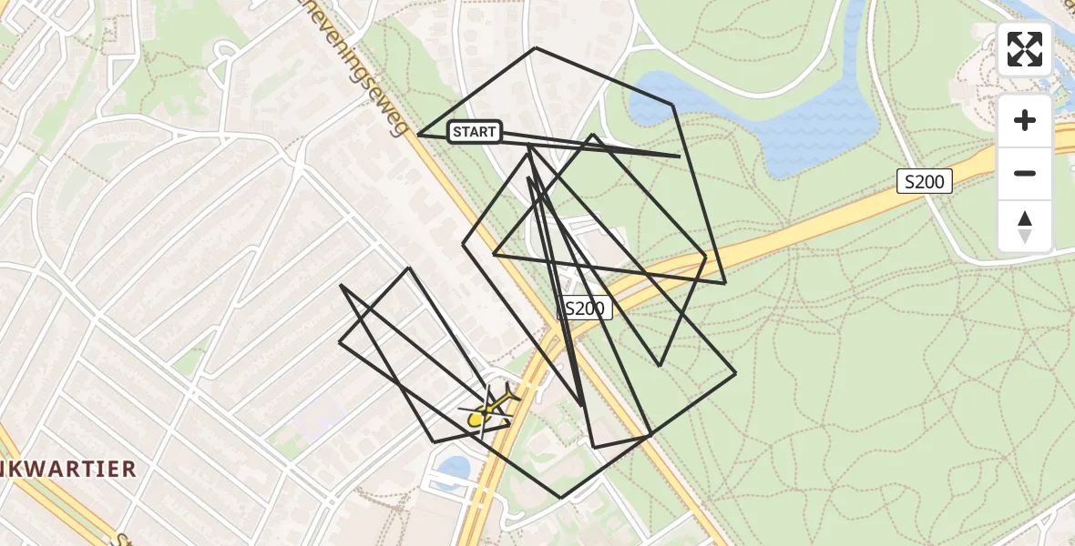 Routekaart van de vlucht: Politieheli naar Den Haag, Johan de Wittlaan