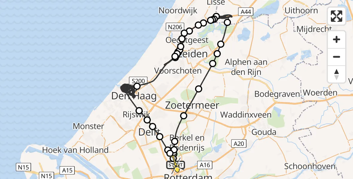 Vluchtroute Politiehelikopter van Rotterdam The Hague Airport naar Rotterdam The Hague Airport