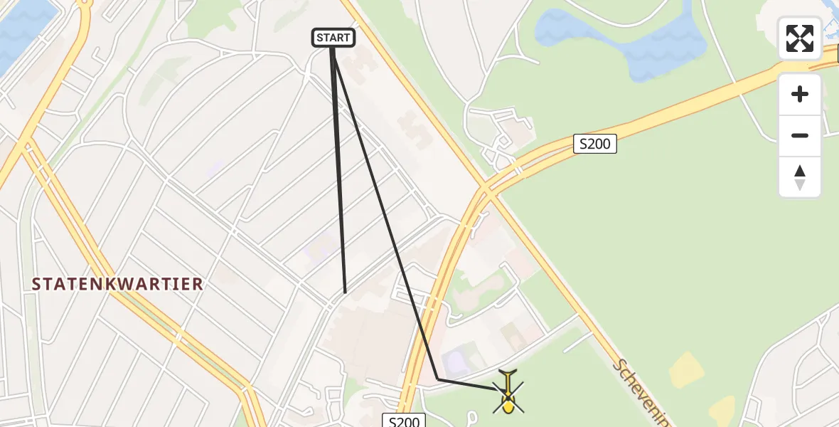 Routekaart van de vlucht: Politieheli naar Den Haag, Johan de Wittlaan