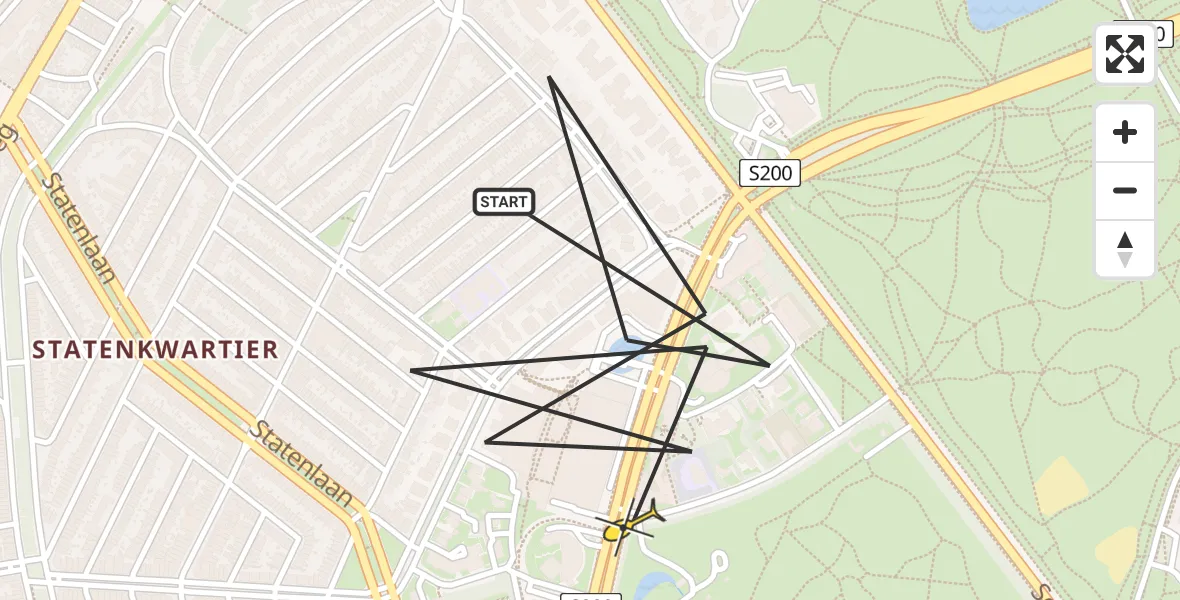 Routekaart van de vlucht: Politieheli naar Den Haag, Johan de Wittlaan