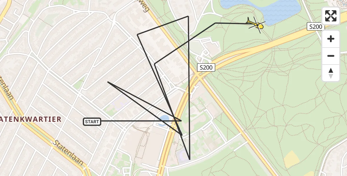 Routekaart van de vlucht: Politieheli naar Den Haag, Dwarsweg