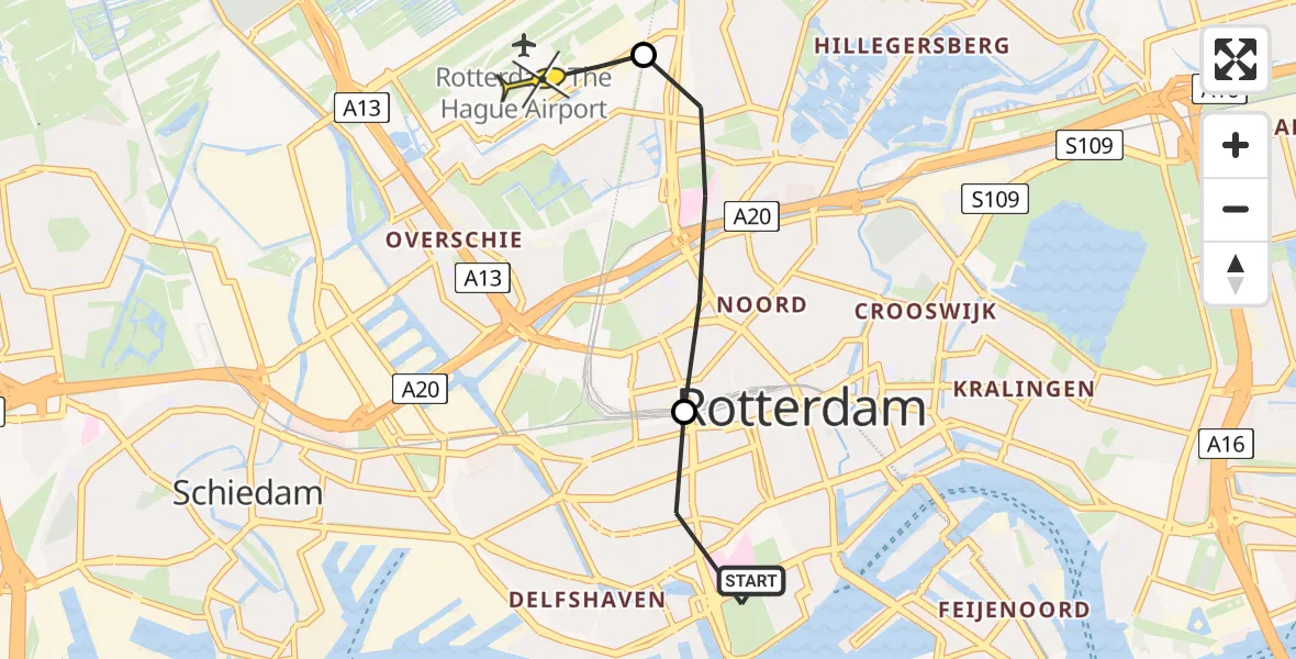 Routekaart van de vlucht: Lifeliner 2 naar Rotterdam The Hague Airport, Schietbaanlaan
