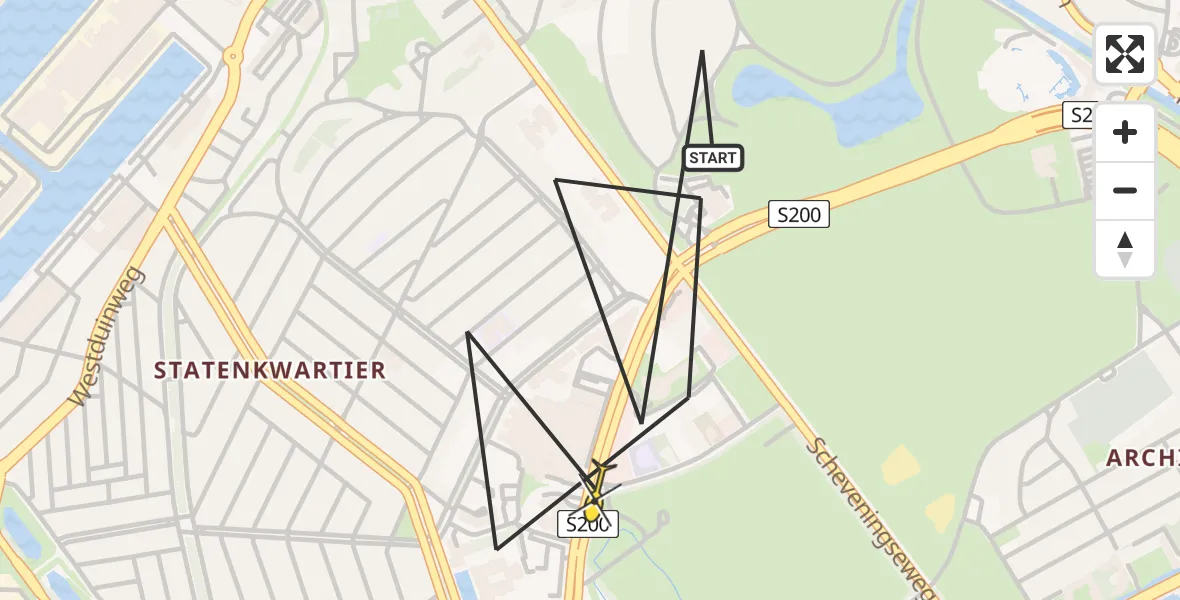 Routekaart van de vlucht: Politieheli naar Den Haag, Johan van Oldenbarneveltlaan
