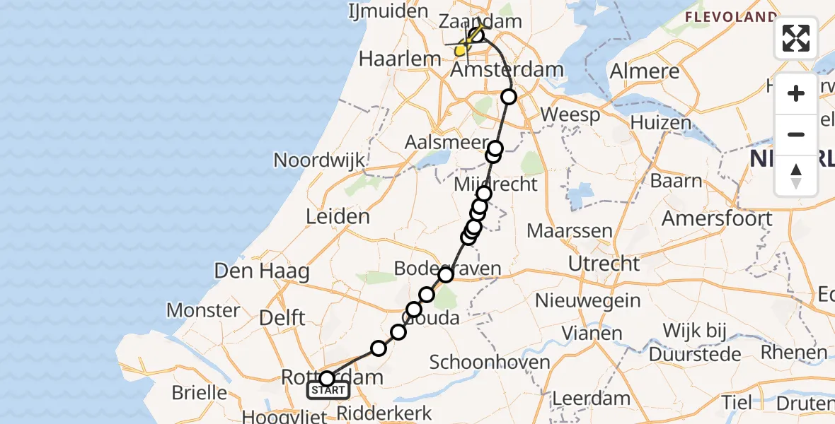 Routekaart van de vlucht: Lifeliner 1 naar Amsterdam Heliport, Mathenesserlaan