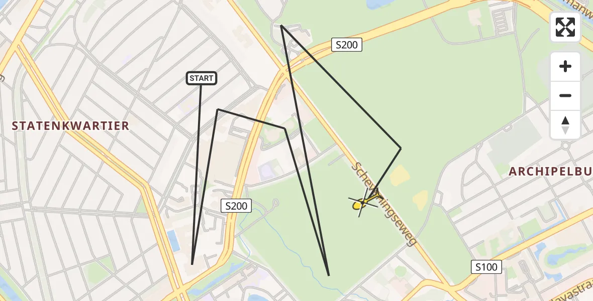 Routekaart van de vlucht: Politieheli naar Den Haag, Eisenhowerlaan