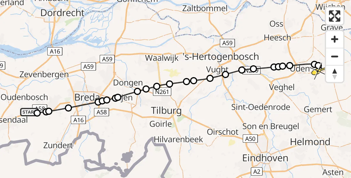 Routekaart van de vlucht: Lifeliner 3 naar Vliegbasis Volkel, Achterhoeksestraat